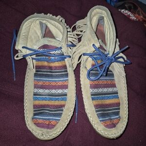 Twisted X Leather Serape Fringe Lace Up Shoes Chukka Moccasin Tan Women - Sz 8M